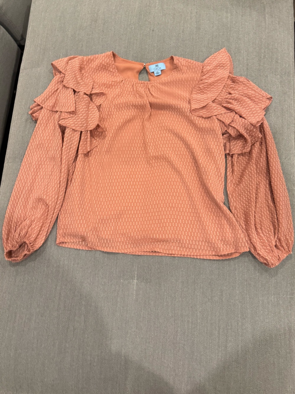 CeCe Peach Ruffle-Shoulder Long Sleeve Blouse